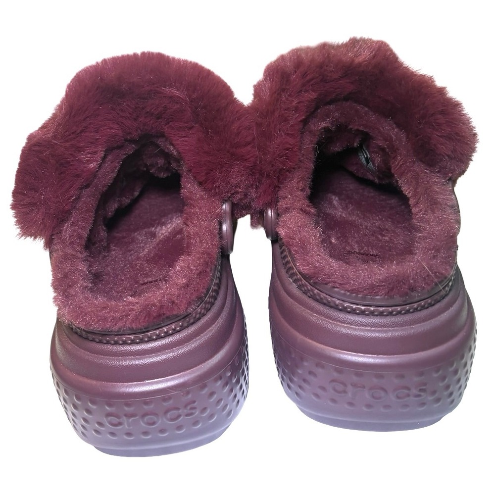 Crocs Classic Mammoth Luxe Radiant Clogs Burgundy Plum Faux Fur Platform Women 6 - Picture 5 of 9